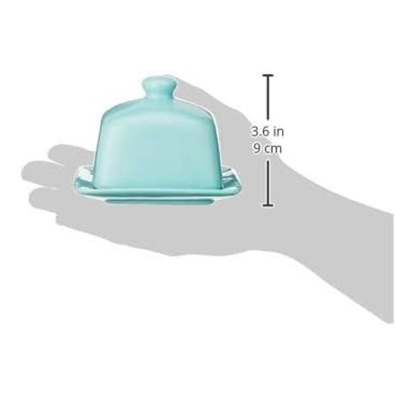 Stoneware 4.5" Square Butter Dish with Lid- Eggshell Blue - Picture 3 of 5